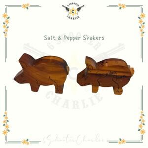 Vintage Salt and Pepper Shakers Wooden Pigs Dallas Texas Souvenirs 1.75" x 2.5"